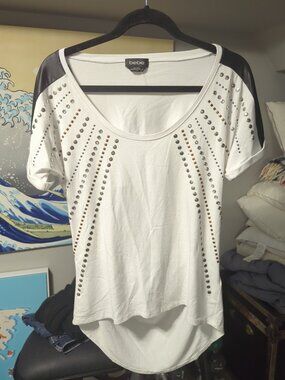 BEBE Studded Top Deep scoop neck lined Large White New Without Tags Y2K